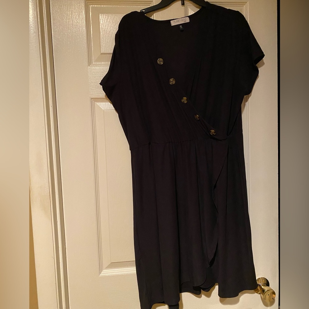 Faux Wrap Dress with Button Detail